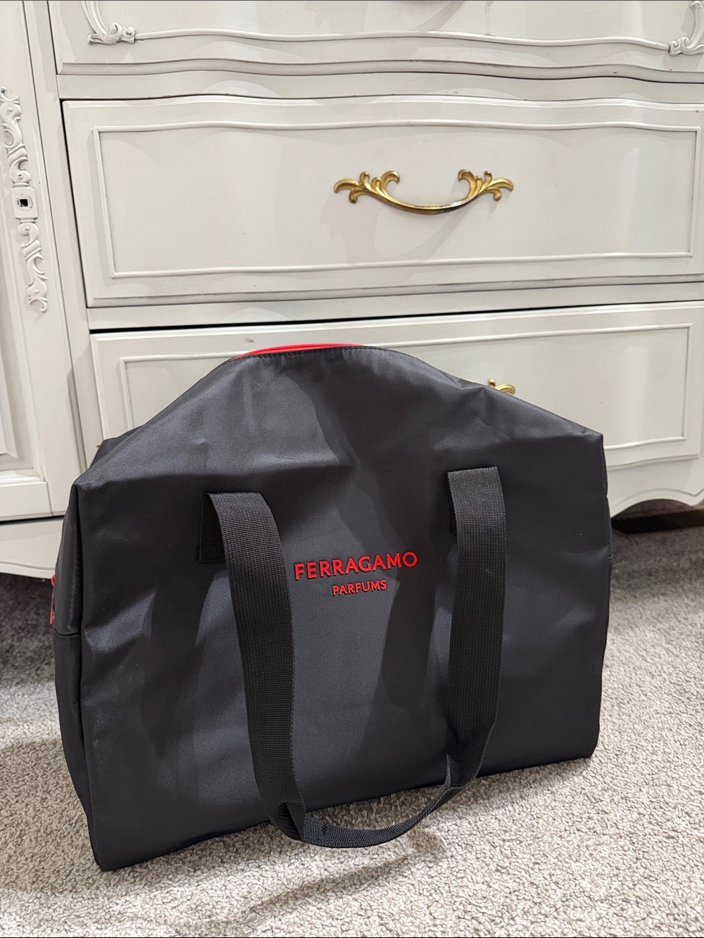 Salvatore Ferragamo Parfums Black Nylon Sports Duffel Travel Bag